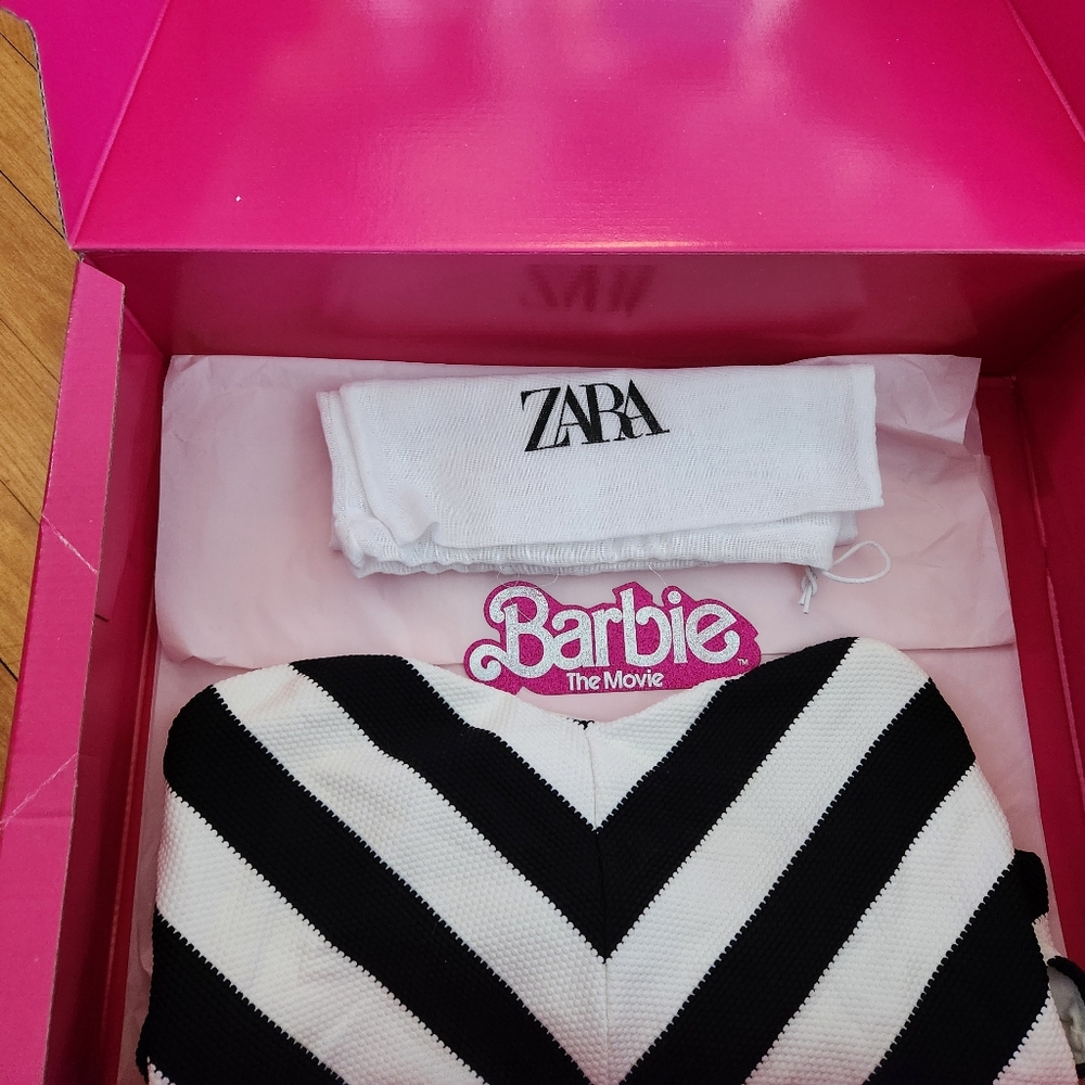 Zara X Barbie The Movie Black and White Chevron Bathing Suit